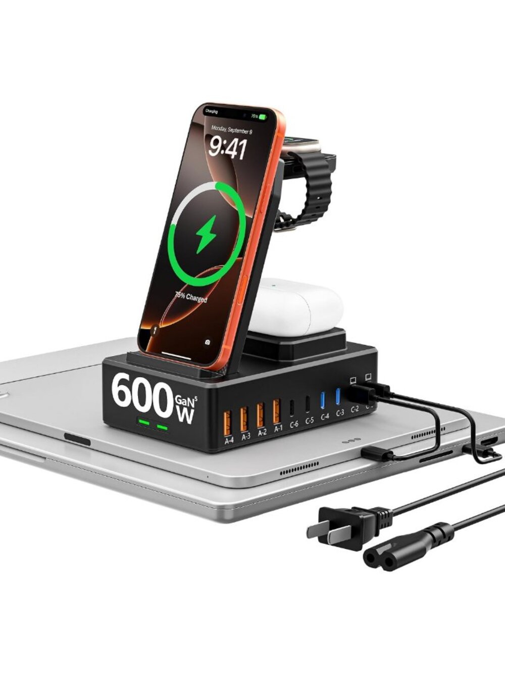 600W Multi-Device Charging Station, Fast Wireless Charger for Apple & More